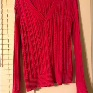 Pink hooded v-neck sweater